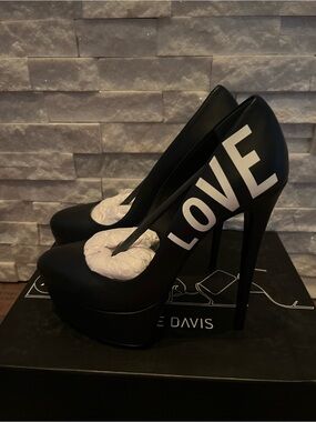 Ruthie Davis Black Pumps with White LOVE Graphic